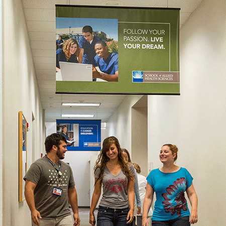 students walking in hallway